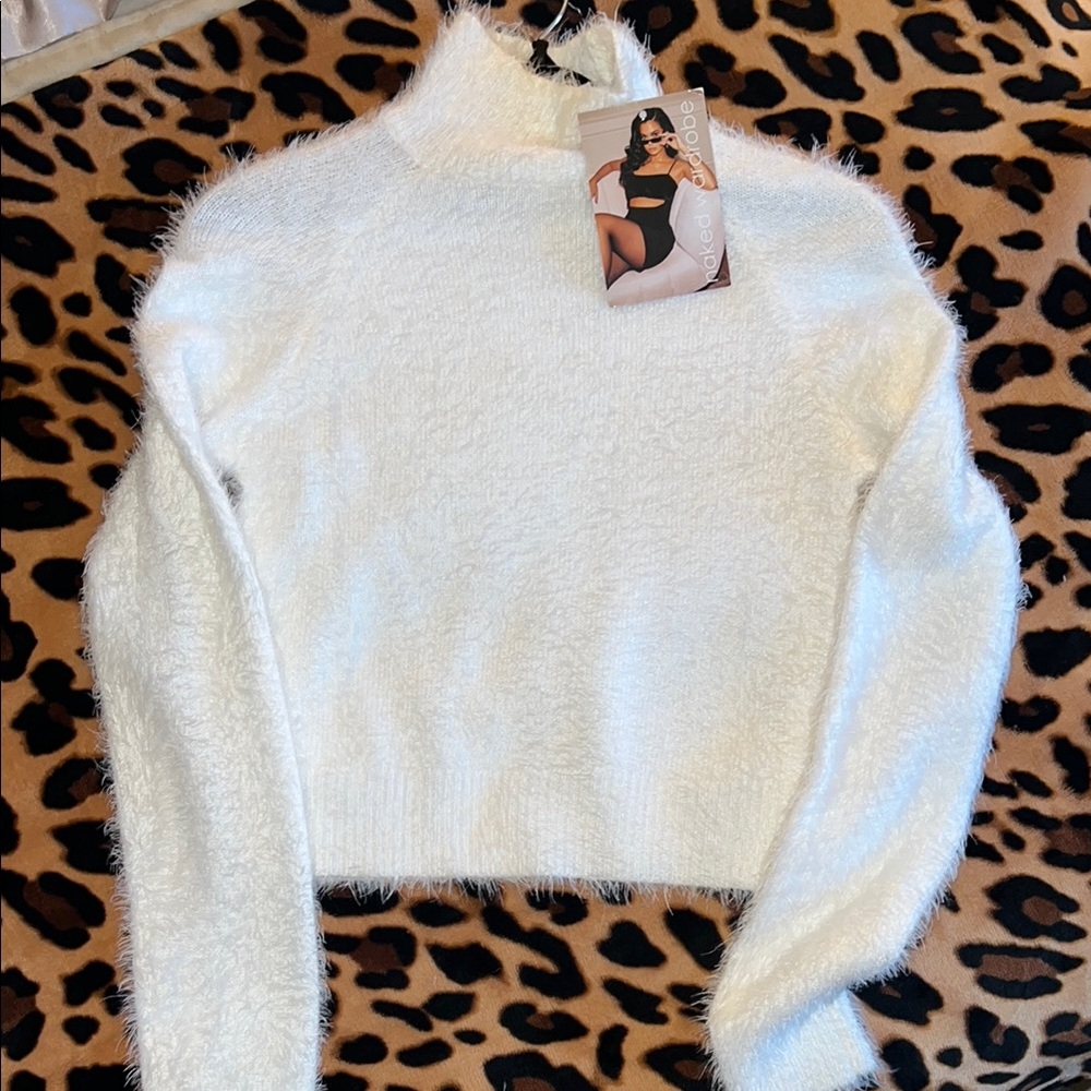 NWT Naked wardrobe White Fuzzy Sweater